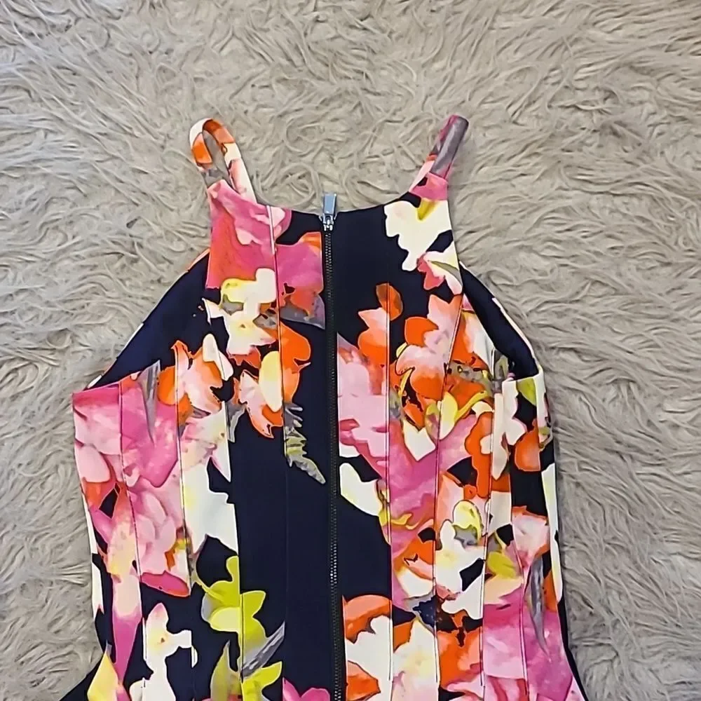 Vince Camuto womens‎ navy blue, pink and green floral sleeveless dress size 2
